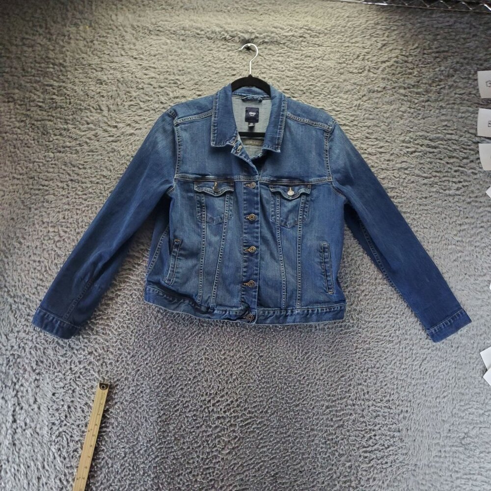 Gap Jacket Womens XL Dark Blue Denim Button-Front Long Sleeve Classic Fit